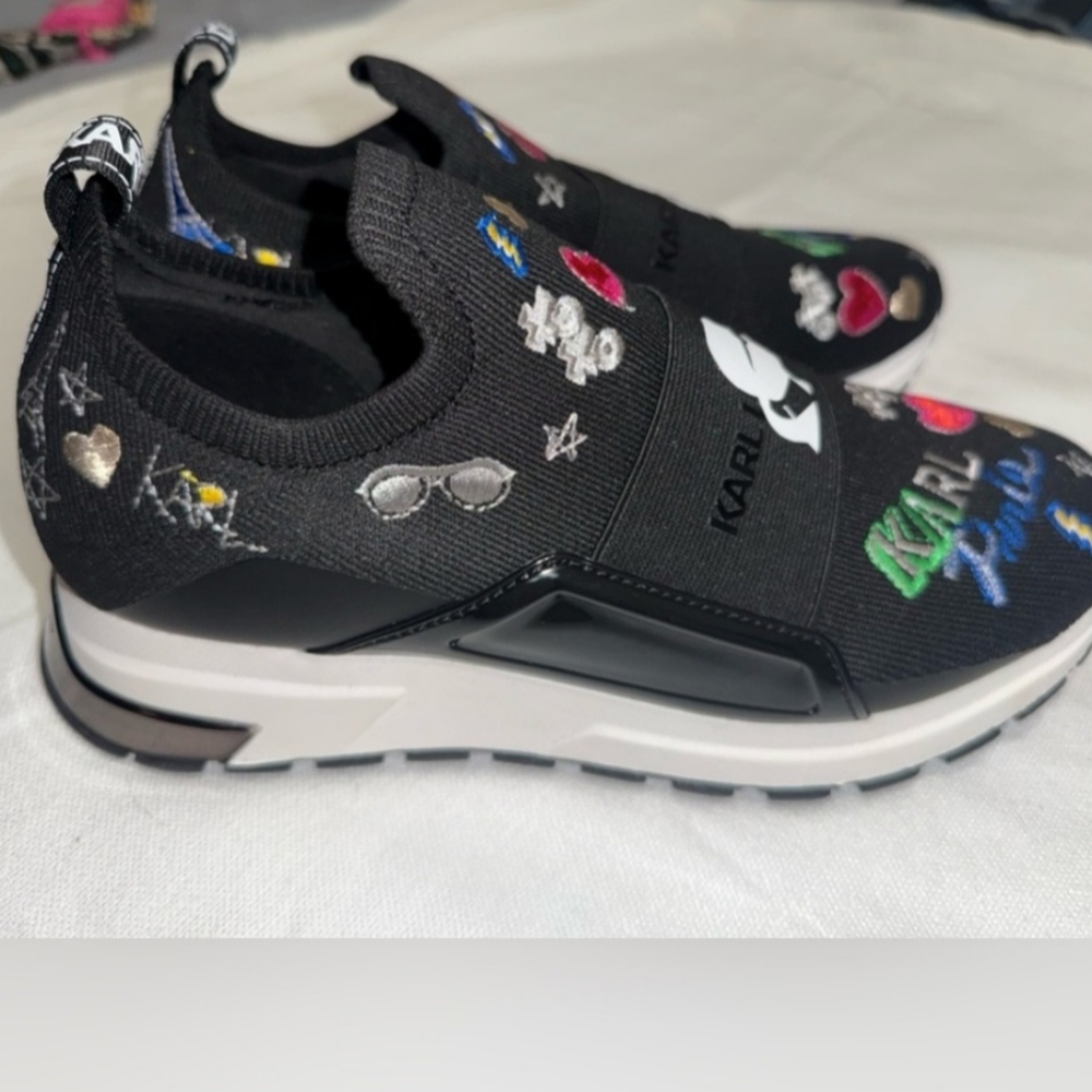 Karl Lagerfeld Mattia logo Embroidered stretch knit sneakers size 8.5 - Picture 7 of 7